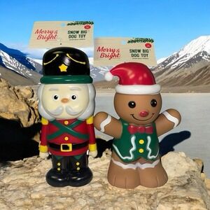 2 Merry Bright 9" Gingerbread  Man + 10" Nutcracker Squeaky Dog Toy Holiday Lot‎
